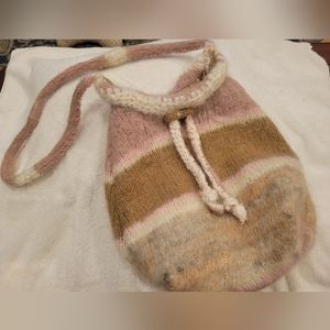 HANDCRAFTED PURSE TOTE upcycled Tan cream pink magnetic closure OOAK BOHO